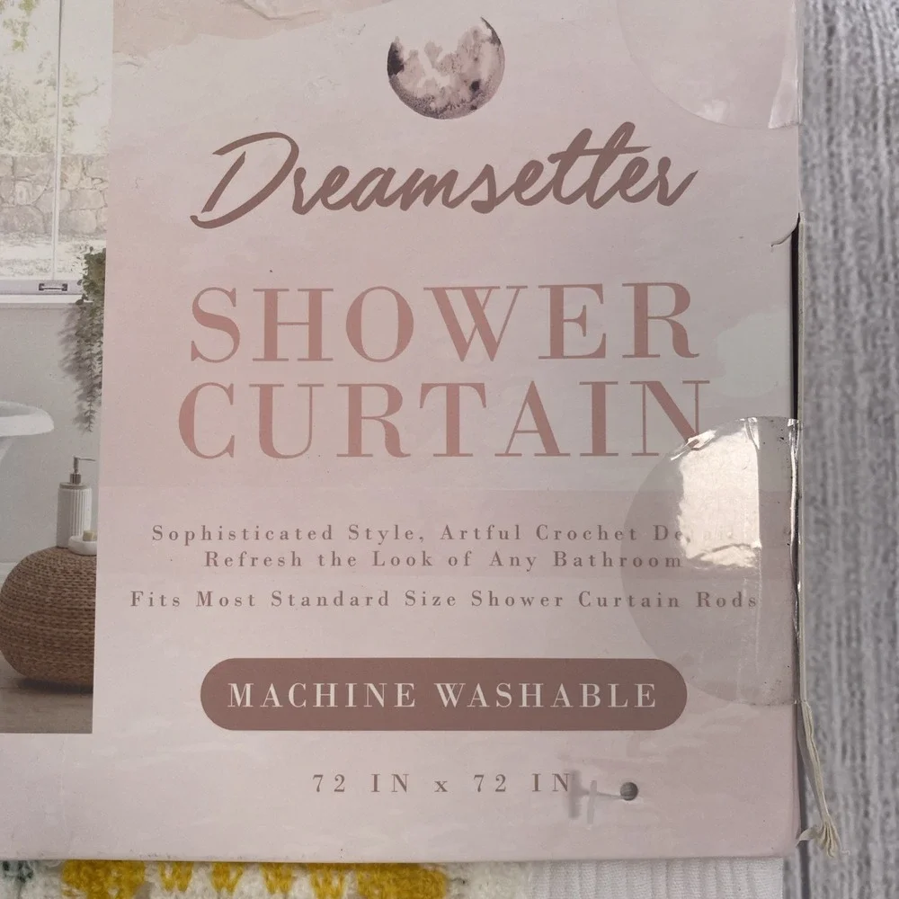 Dreamsetter Shower Curtain White Gauze Crochet Granny Square Quilt Hem Boho